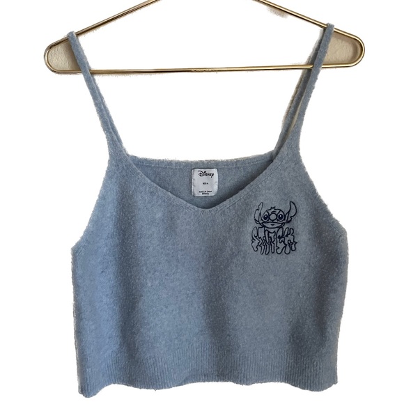Disney Lilo and Stitch Crop Top Cozy Fuzzy Knit Tank Top Blue XL - Picture 1 of 3